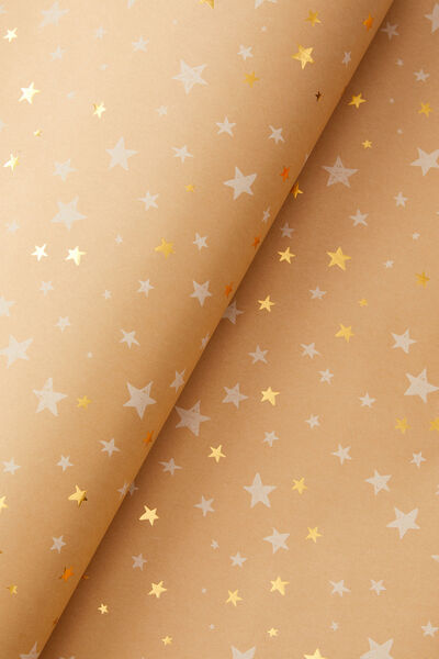 Christmas Wrapping Paper Roll, CRAFT GOLD AND WHITE STARS