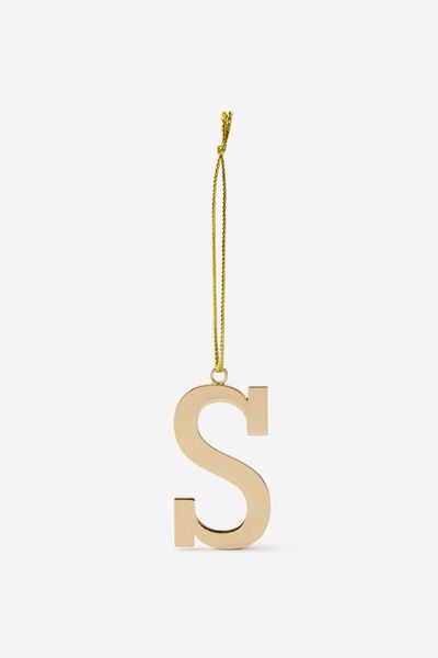 Metal Alphabet Christmas Ornament, GOLD S