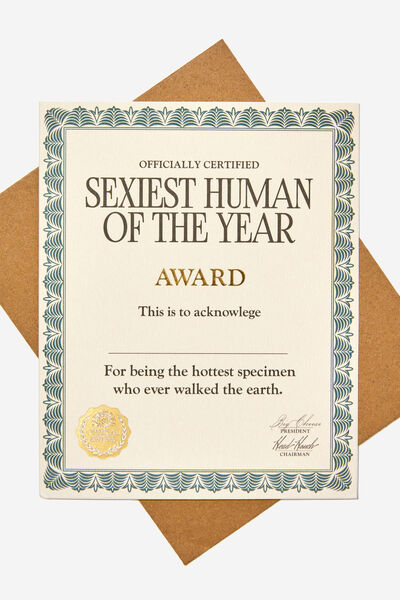 Premium Funny Birthday Card, AWARD SEXIEST HUMAN OF THE YEAR