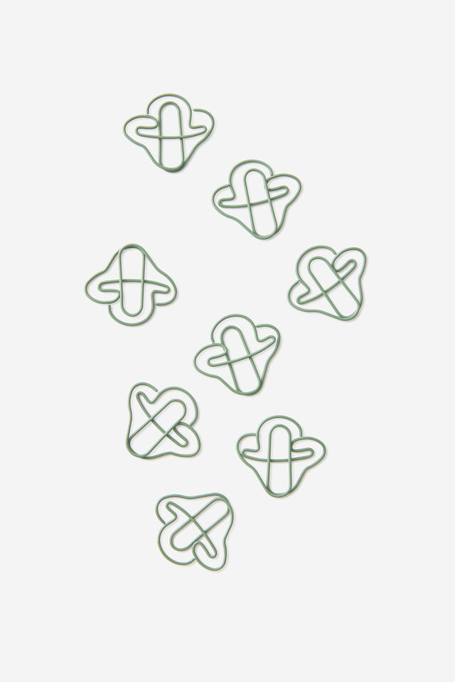 Shaped Paper Clips 8Pk, MUSHROOMS TYPO GREEN