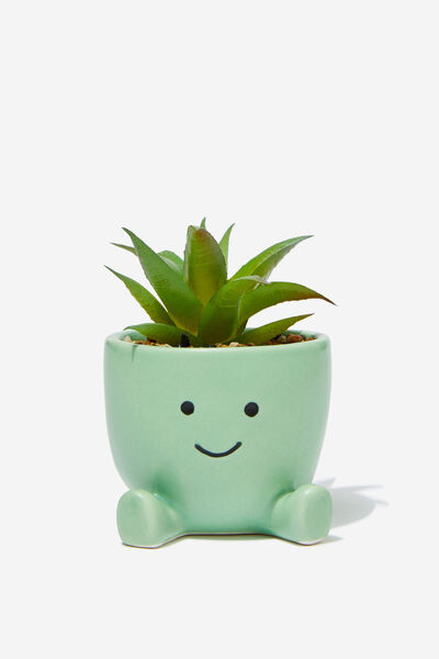 Tiny Shaped Planter, SMOKE GREEN SITTING SMILEY FACE