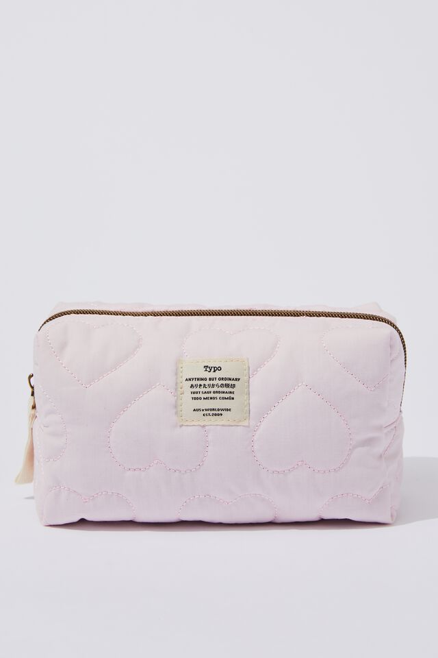 Florence Pencil Case, QUILTED WHISPER PINK HEART