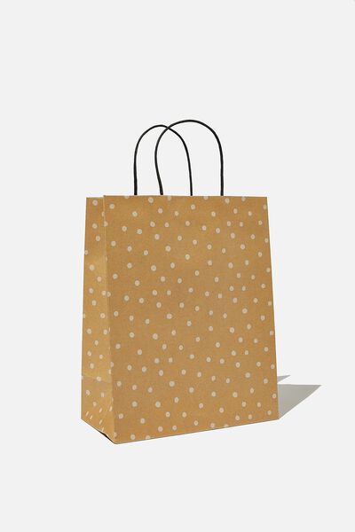 Get Stuffed Gift Bag - Medium, KRAFT WHITE SPOT