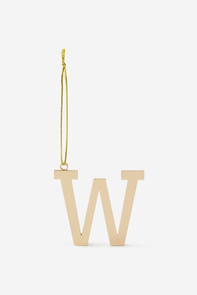 Metal Alphabet Christmas Ornament, GOLD W