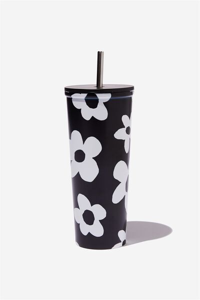 Metal Smoothie Cup, DRAWN DAISY BLACK