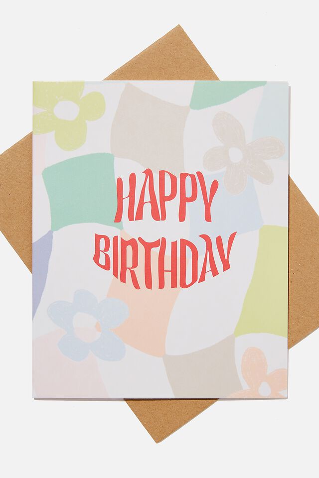 Nice Birthday Card, HAPPY BIRTHDAY WARPED CHECK/DAISIES