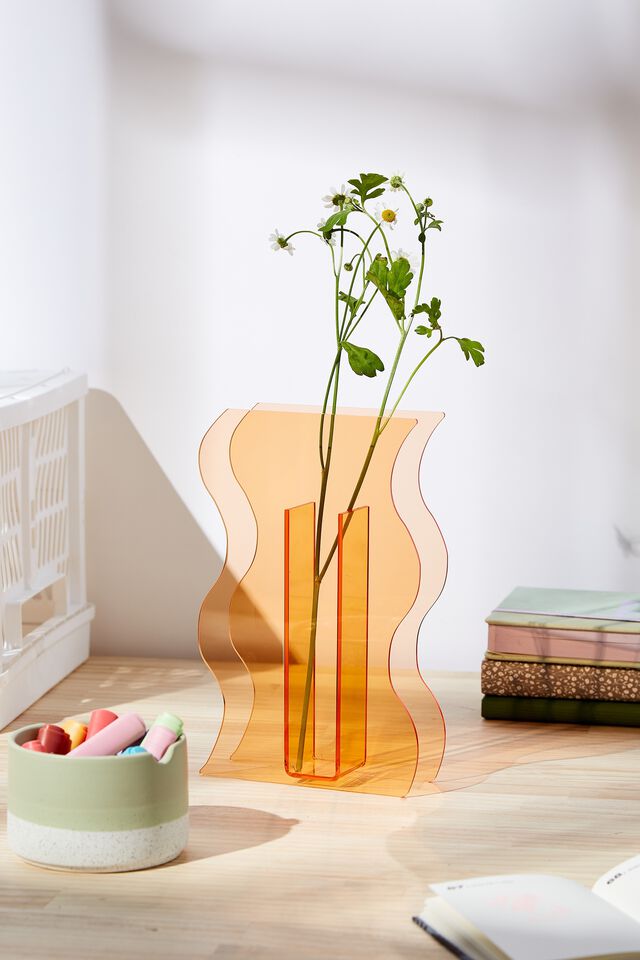 Acrylic Vase, NEON ORANGE WAVE