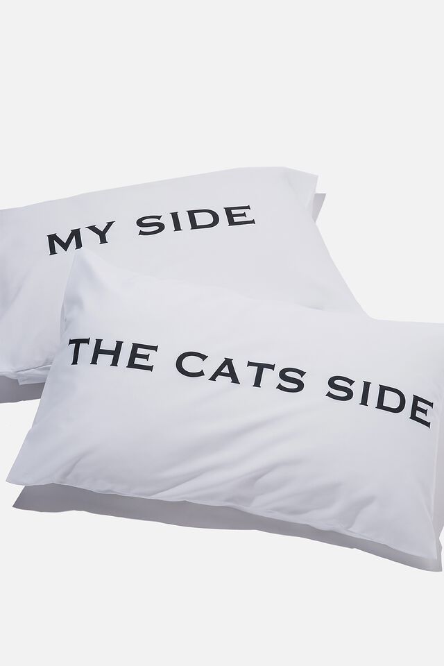 Sleepy Head Pillowcase Set, MY SIDE CATS SIDE WHITE