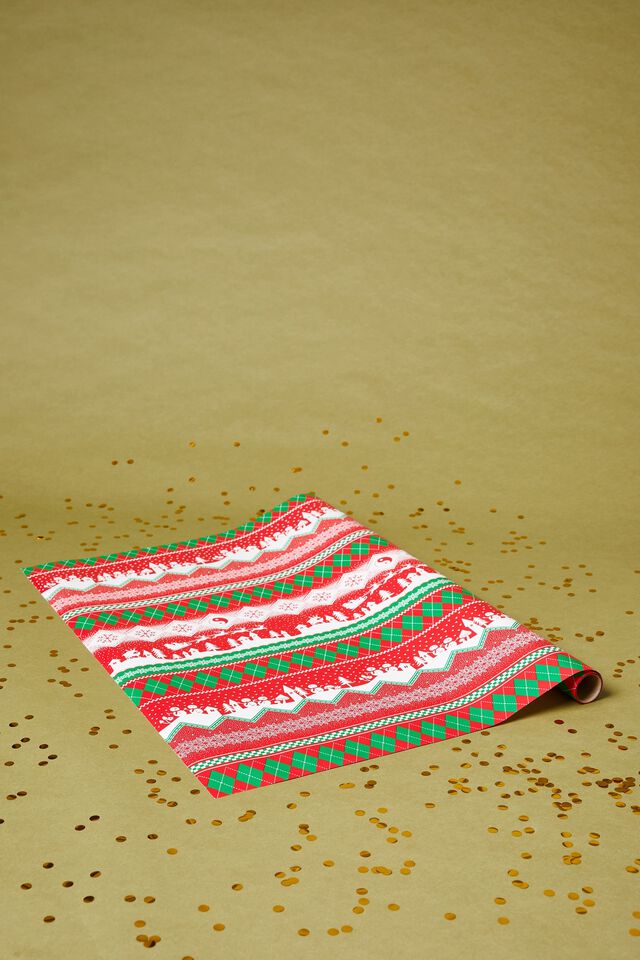 Christmas Wrapping Paper Roll, RED/GREEN FAIRISLE