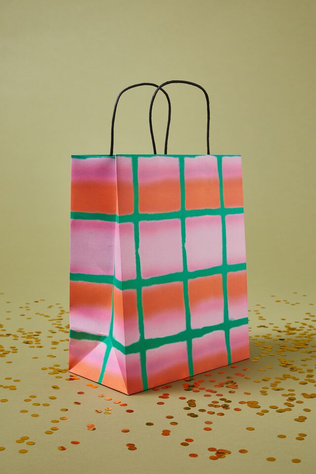 Get Stuffed Gift Bag - Medium, SPRAYED CHECK TEAL/RED/PINK