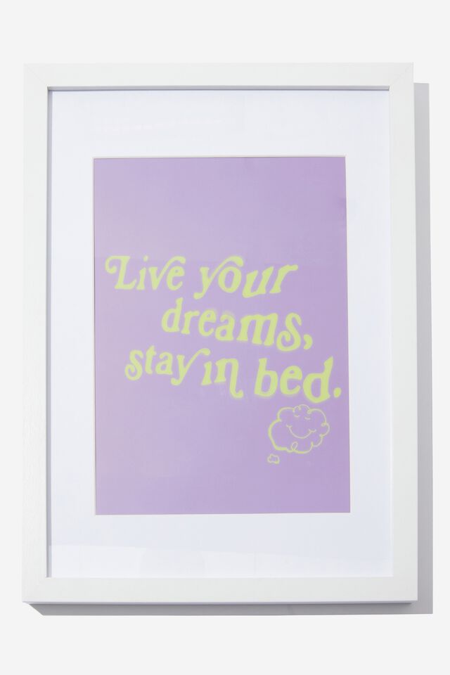 A4 Framed Print, LIVE YOUR DREAMS PURPLE ZEST