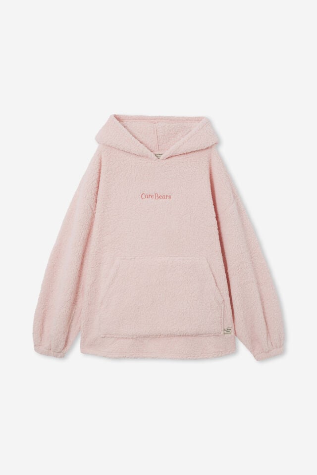 Collab Teddy Slounge Around Oversized Hoodie, LCN CLC CARE BEARS LOGO PINK