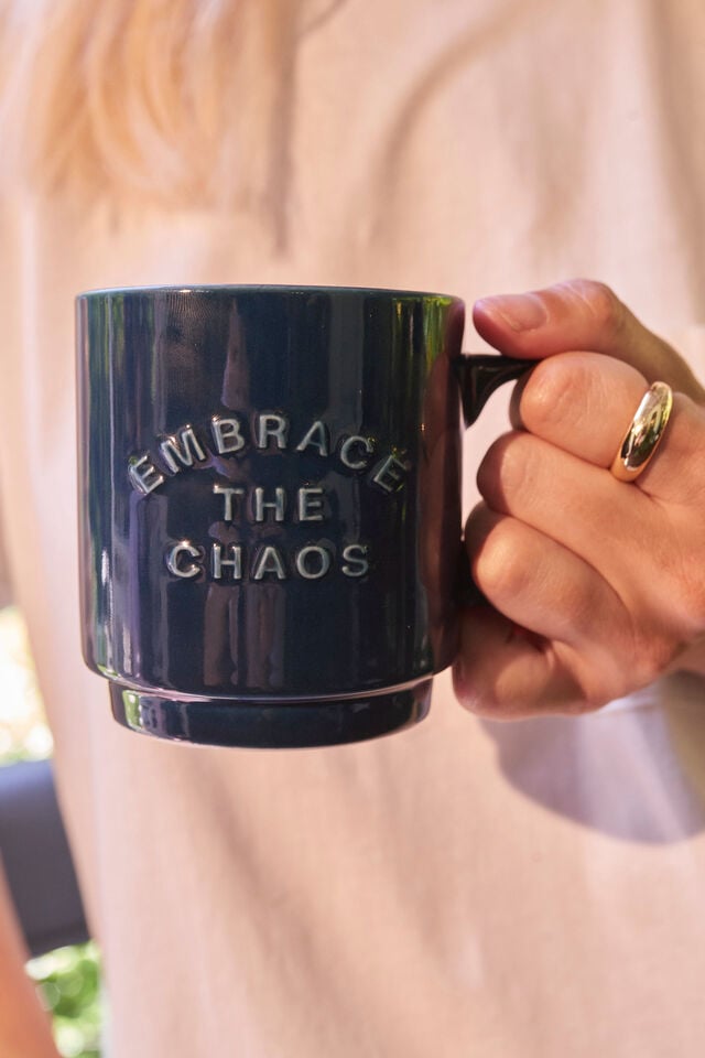 Embossed Mug, EMBRACE THE CHAOS