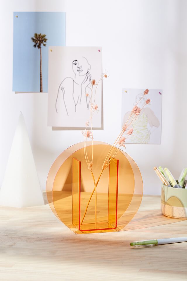 Acrylic Vase, NEON ORANGE CIRCLE