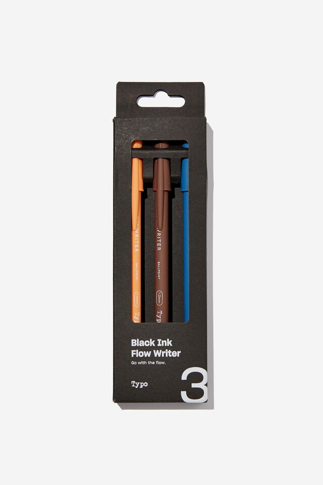 Black Ink Flow Writer Pen 3Pk, BLUE, ORANGE & BROWN