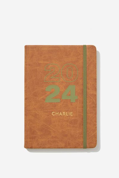Personalised 2024 A5 Weekly Buffalo Diary, MID TAN OLIVE