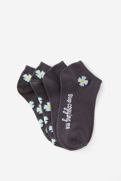 2 Pk Of Ankle Socks, DAISY WELSH SLATE (S/M)