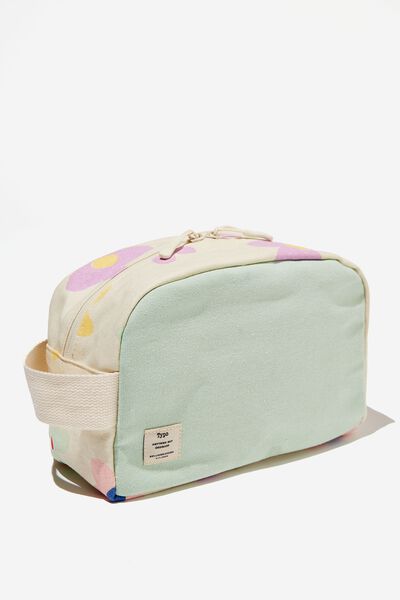 Off The Grid Wash Bag, MULTI COLOUR DRAWN DAISY WITH SPRING MINT