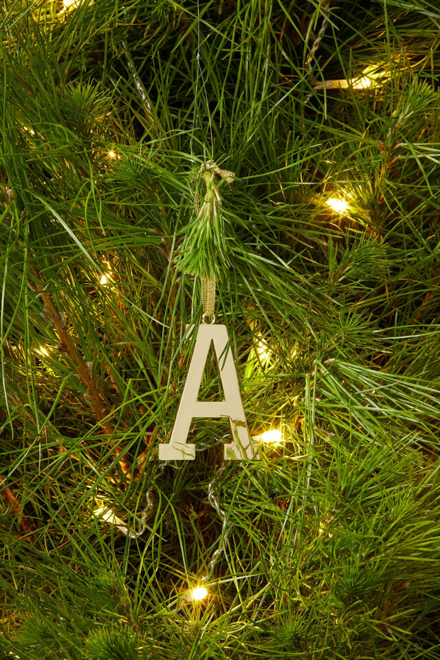 Metal Alphabet Christmas Ornament, GOLD A