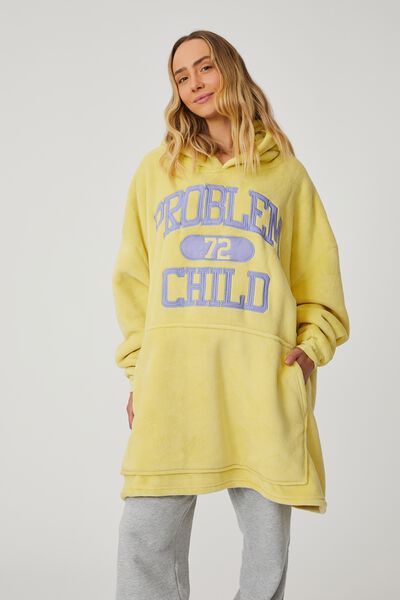 Personalised Slounge Around Oversized Hoodie, PROBLEM CHILD BUTTERY LILAC