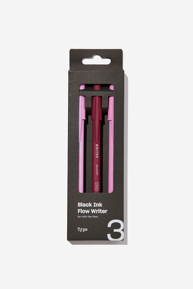 Black Ink Flow Writer Pen 3Pk, TONAL PINKS