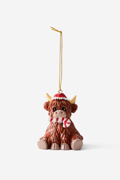 Resin Christmas Ornament, HIGHLAND COW CANDY CANE