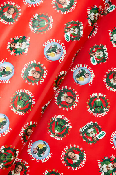 Christmas Wrapping Paper Roll, LCN WB ELF OMG SANTA RED