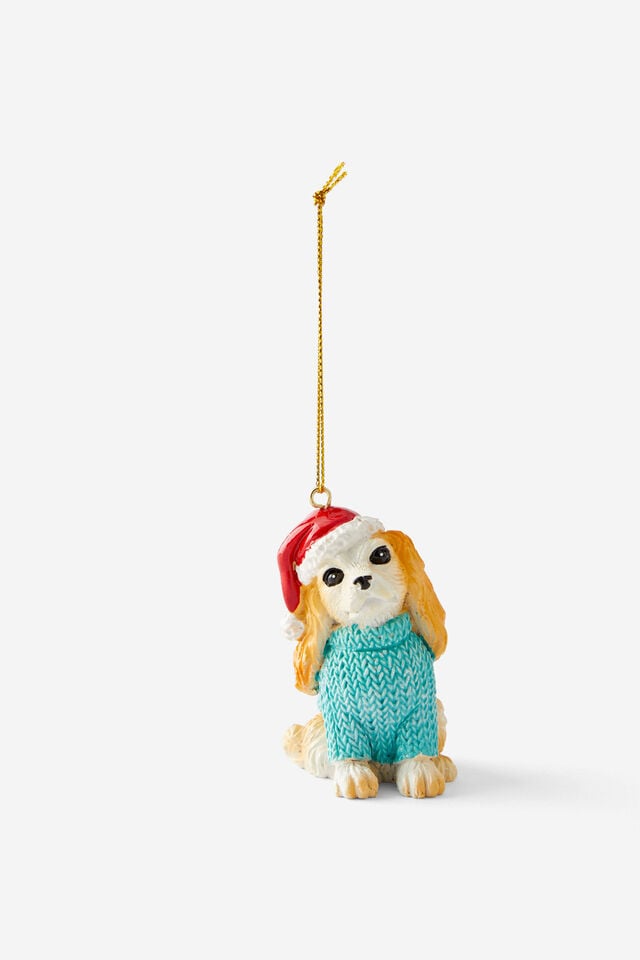 Resin Christmas Ornament, KING CHARLES CAVALIER DOG IN JUMPER