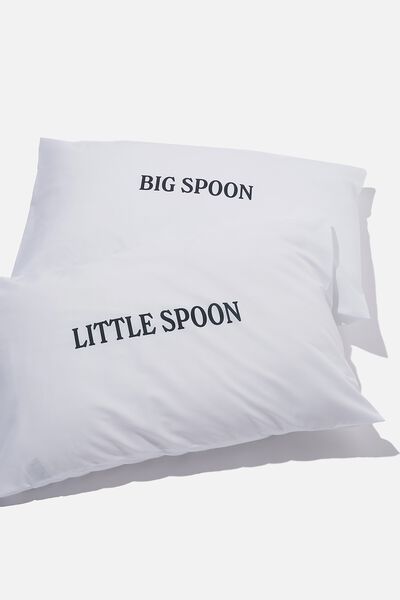 Sleepy Head Pillowcase Set, BIG SPOON LITTLE SPOON WHITE