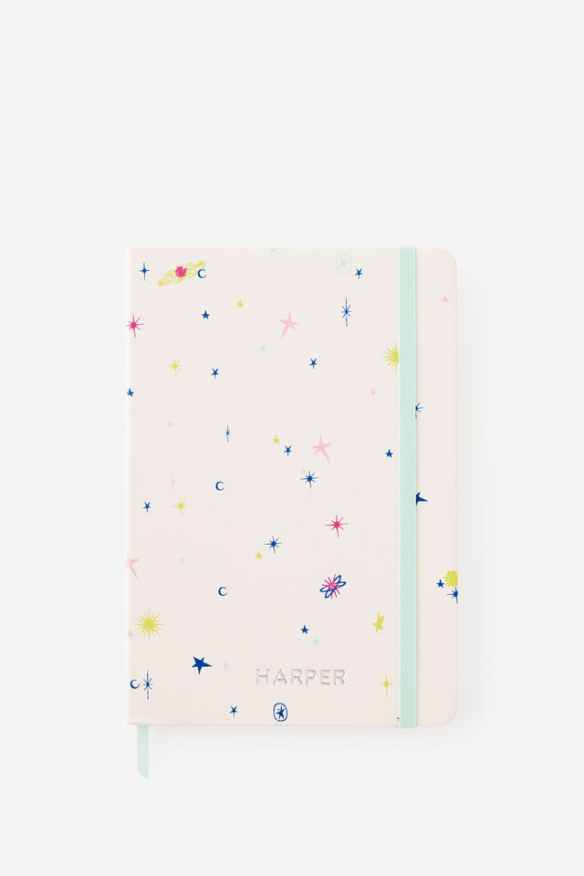 Personalised A5 Hard Lined Notetaker Notebook, ECRU DITSY CELESTIAL