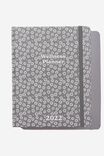 2022 Small Daily Wellness Planner, STAMPED DAISY GREYSCALE