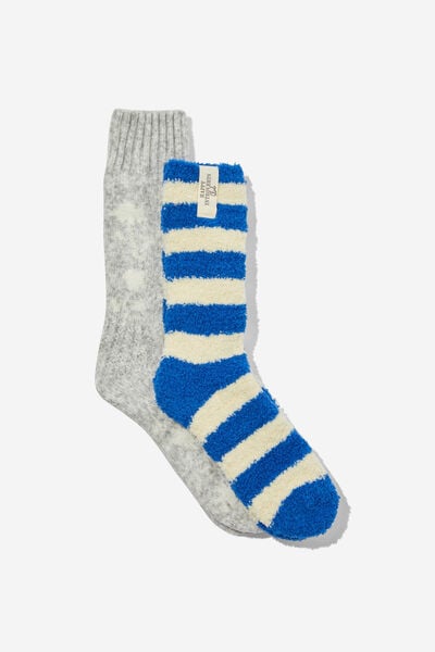 Super Soft Box Of Socks 2Pk, COASTAL BLUE