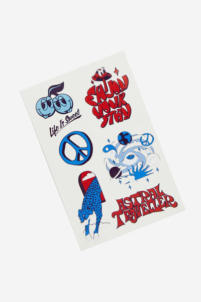 Temporary Tattoo Pack, COBALT/RED SKATE ICONS