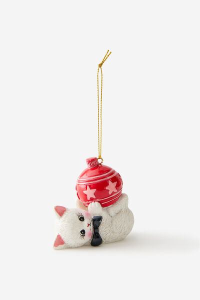 Resin Christmas Ornament, KITTEN AND BAUBLE