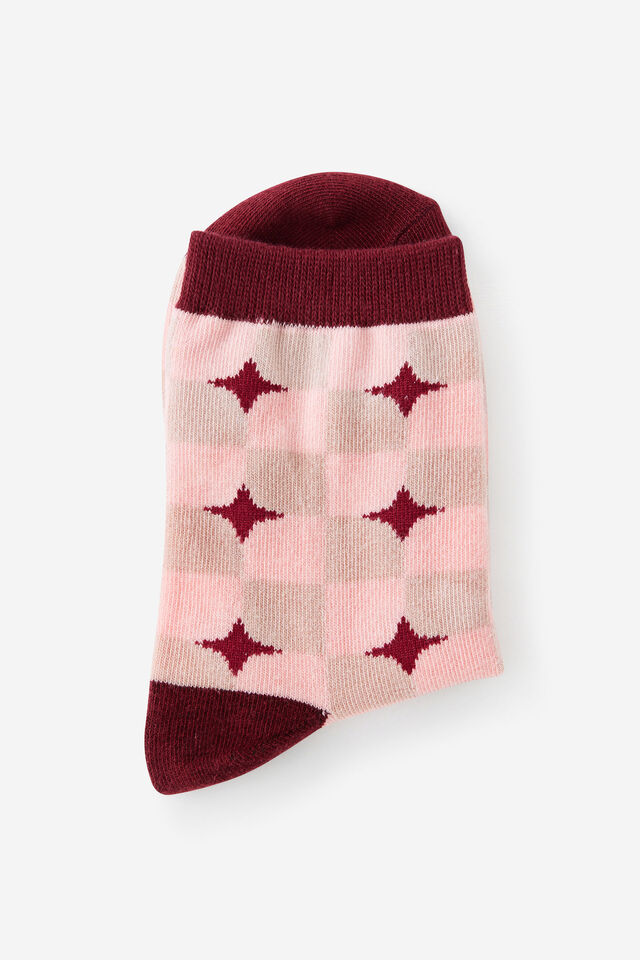 Mid Crew Socks, RETRO CHECK STRAWBERRY MILK