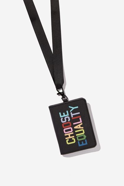 Card Holder With Lanyard, JETT BLACK CHOOSE EQUALITY