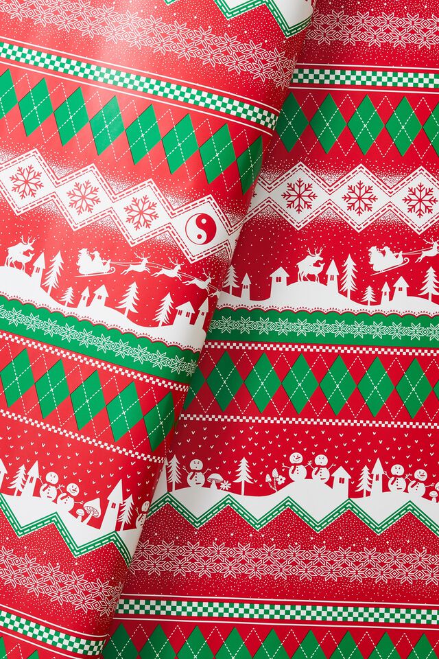 Christmas Wrapping Paper Roll, RED/GREEN FAIRISLE
