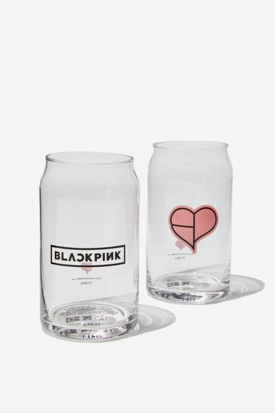 Can Glass Tumbler Set Of 2, LCN BRA BLACK PINK HEART PINK
