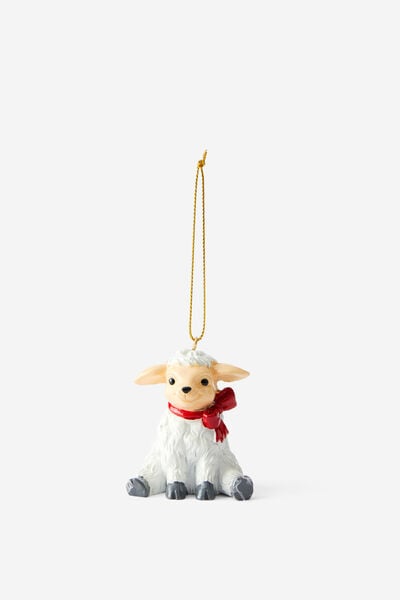 Resin Christmas Ornament, LAMB WITH BOW