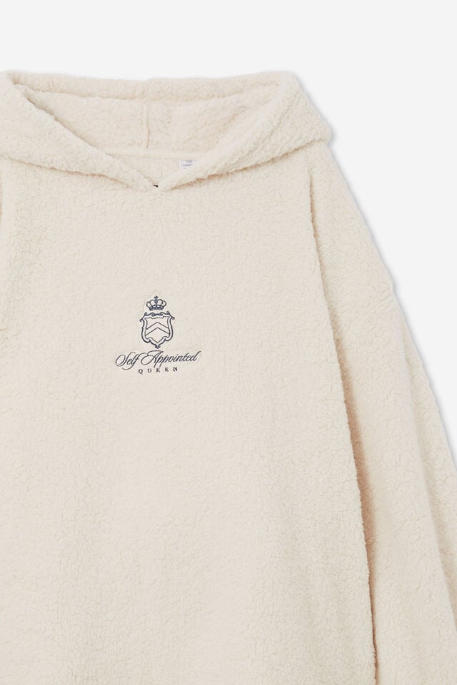Teddy Slounge Around Oversized Hoodie, SELF APPOINTED QUEEN ECRU USA