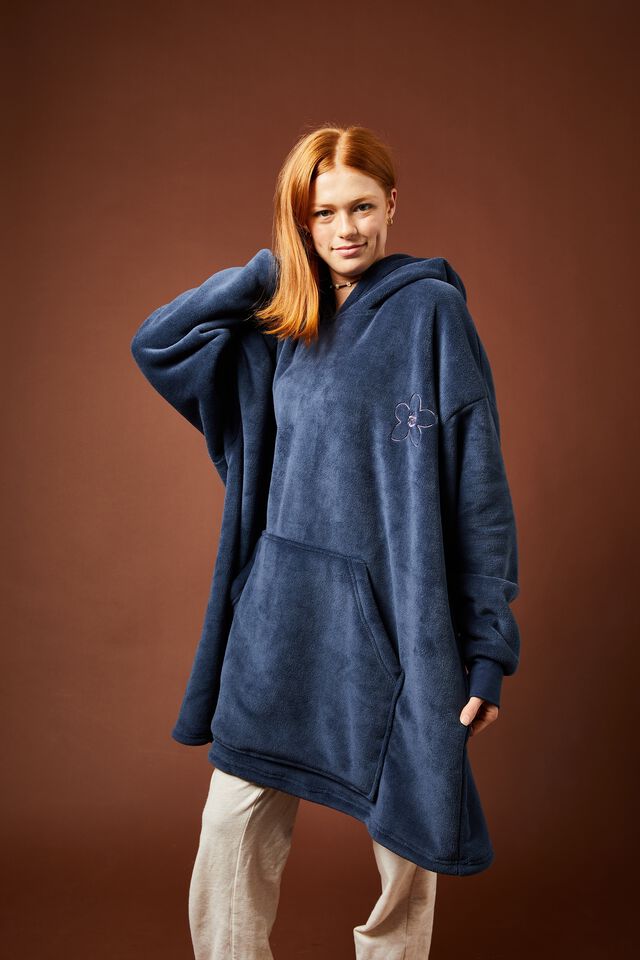 Slounge Around Oversized Hoodie, CHILL VIBES DAISY NAVY LILAC