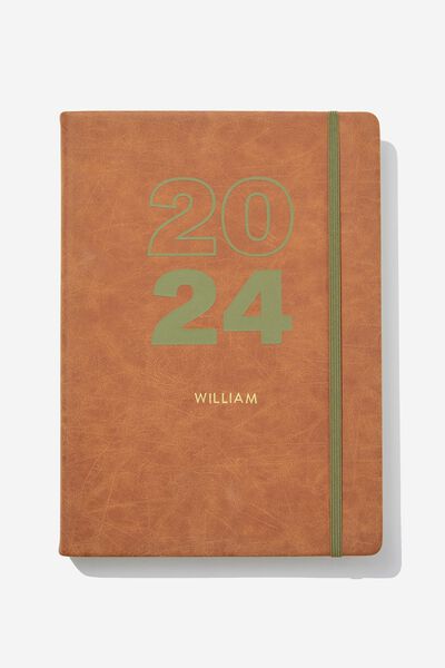 Personalised 2024 A4 Daily Buffalo Diary, MID TAN OLIVE