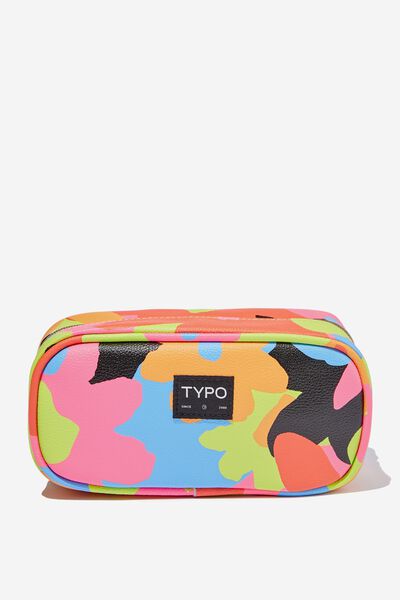 Luca Mixed Recycled Pu Pencil Case, EZRA OVERLAP FLORAL NEON MULTI