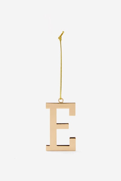 Metal Alphabet Christmas Ornament, GOLD E