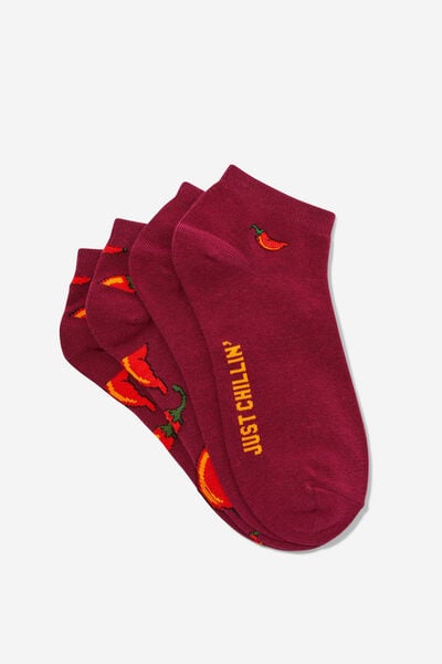 2 Pk Of Ankle Socks, JUST CHILLIN CHILLIS (M/L)