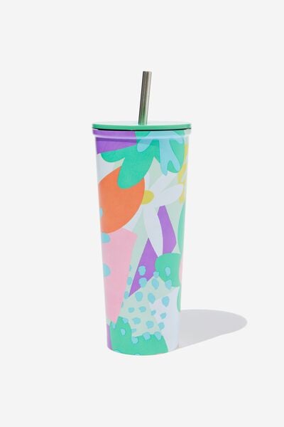 Metal Smoothie Cup, ABSTRACT FLORAL SOFT