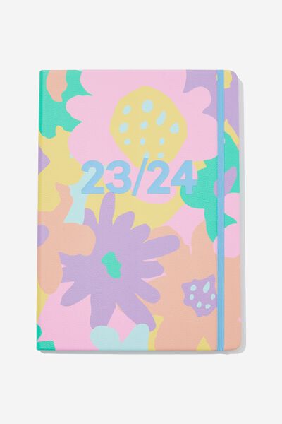 2023/24 A4 Weekly Buffalo Diary Recycled Mix, EZRA OVERLAP FLORAL SOFTER YELLOW