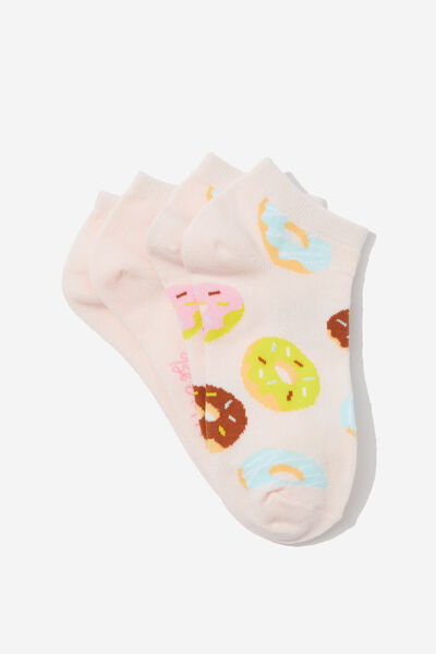 2 Pk Of Ankle Socks, DONUTS MULTI PINK (S/M)
