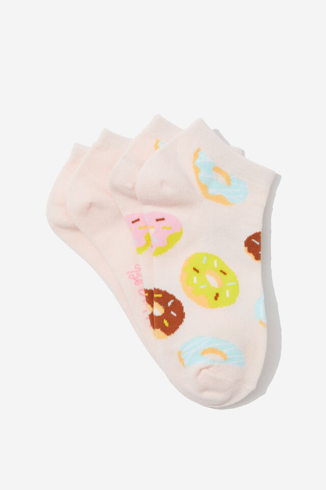 2 Pk Of Ankle Socks, DONUTS MULTI PINK (S/M)