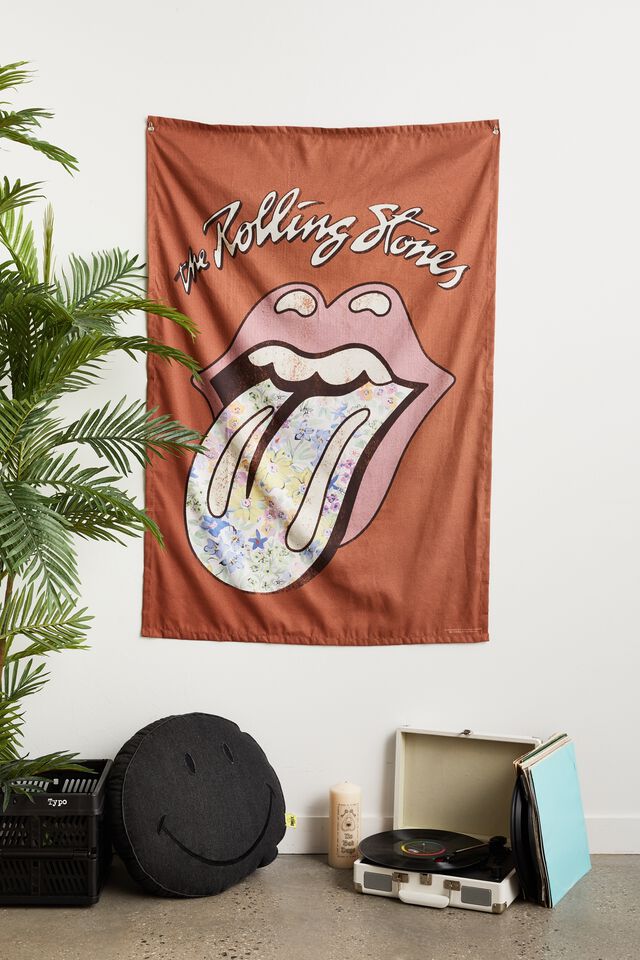 Rolling Stones Fabric Wall Hanging, LCN BRA ROLLING STONES FLORAL MOUTH